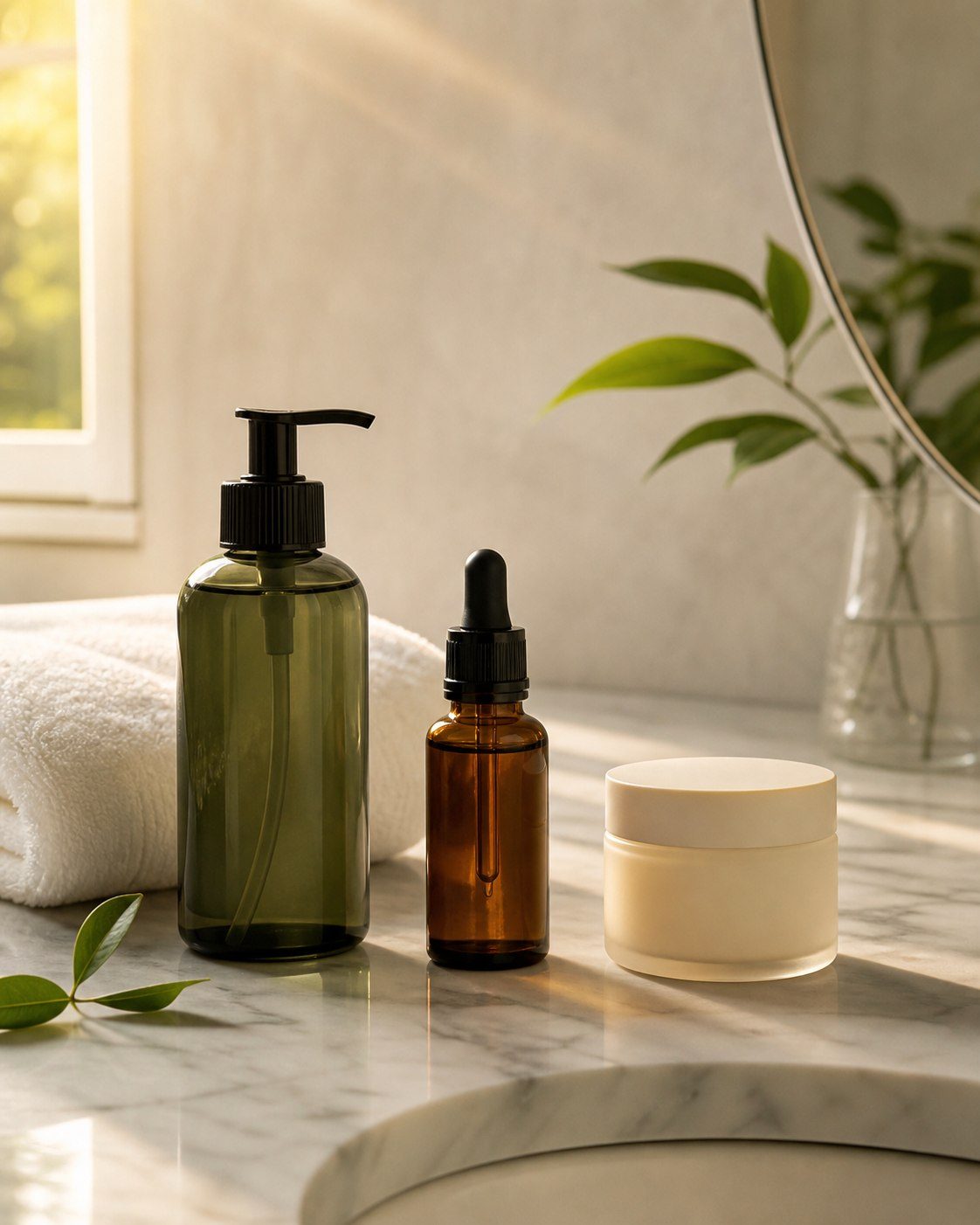 Simple skincare products arranged in order